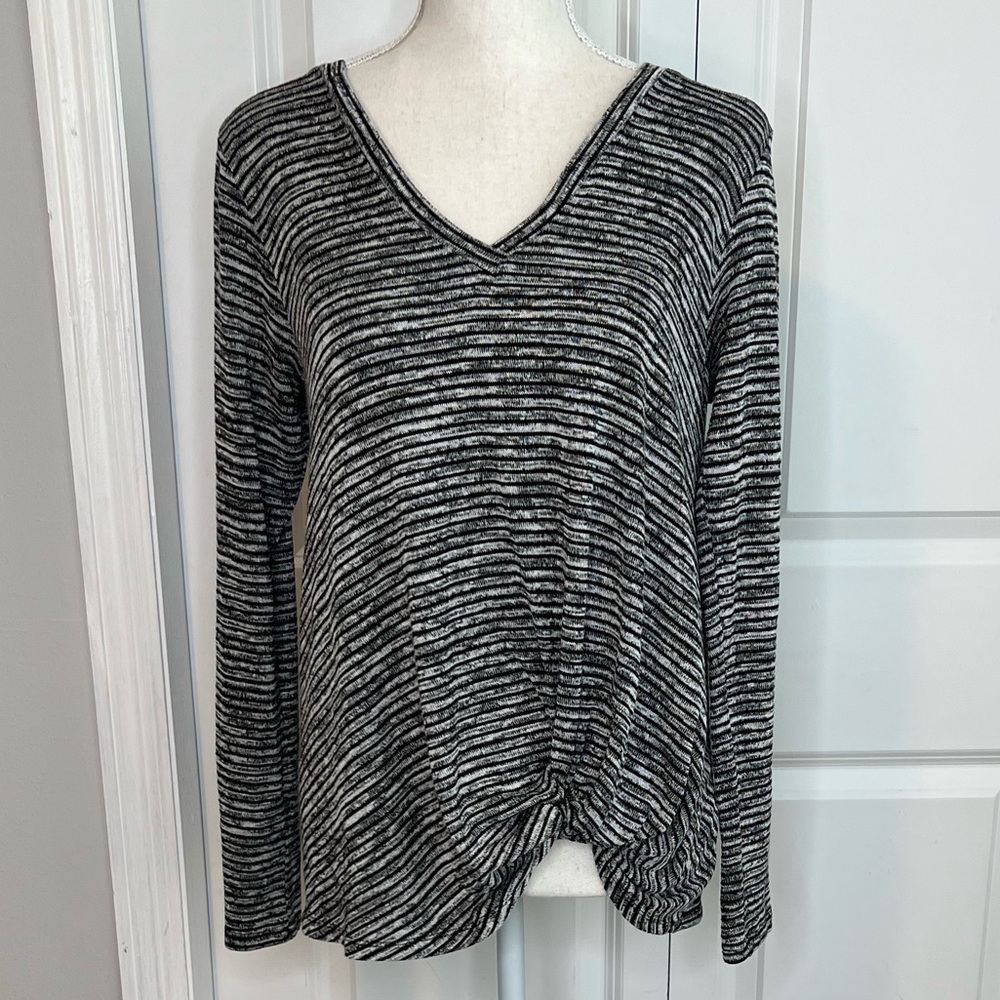Sunday In Brooklyn Black White Stripe Twist Front Shirt Long Sleeve Anthro Small